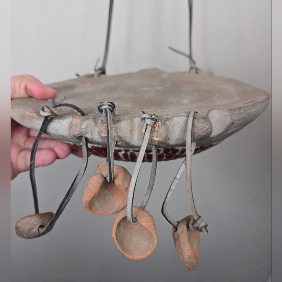 Vintage Ceramic Bag Wall Art, Medicine Bag Leather Straps Tribal Wall Art Rustic - Picture 11 of 12